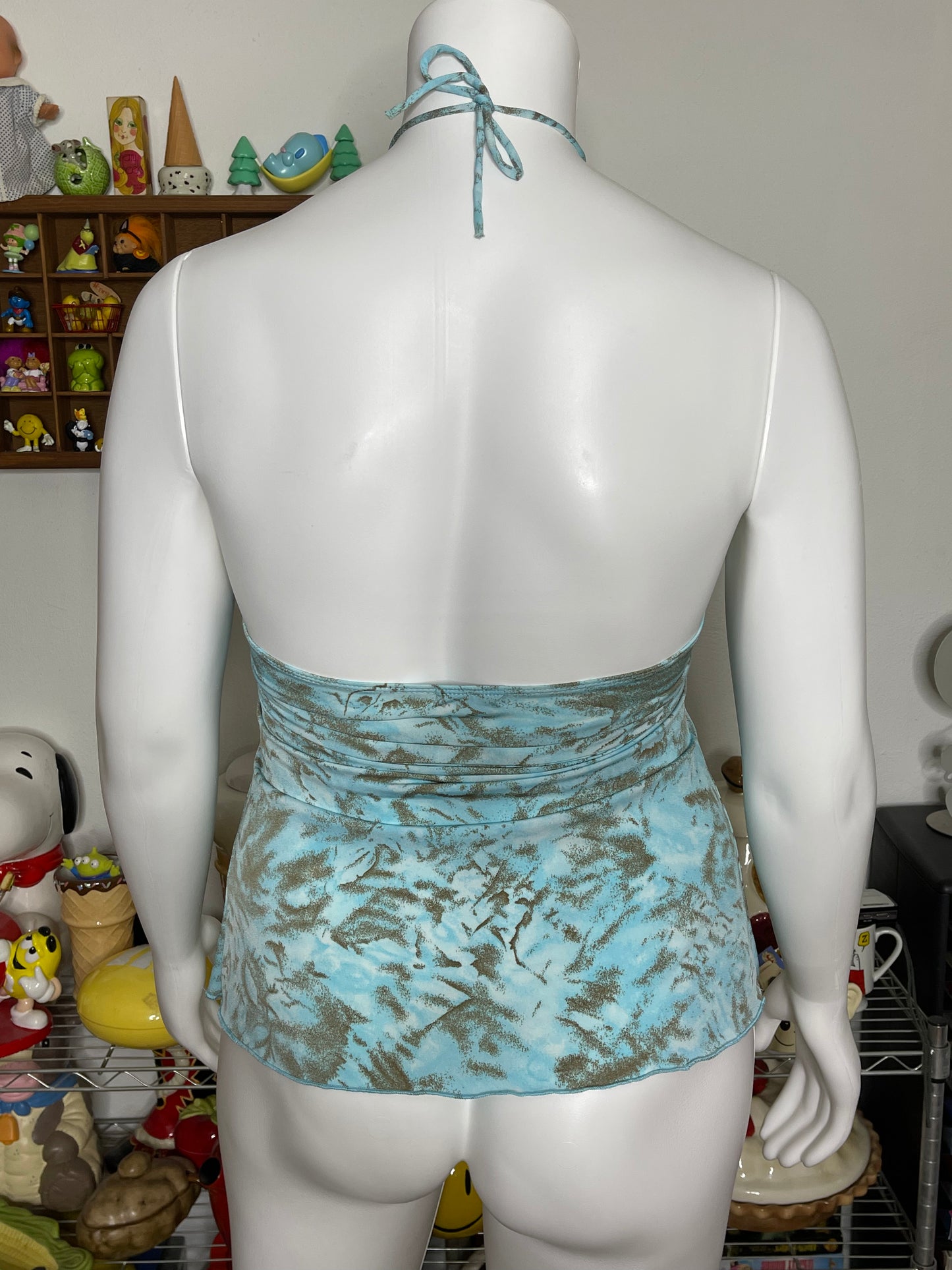 2000s Blue & Brown Halter Top Sz L/XL