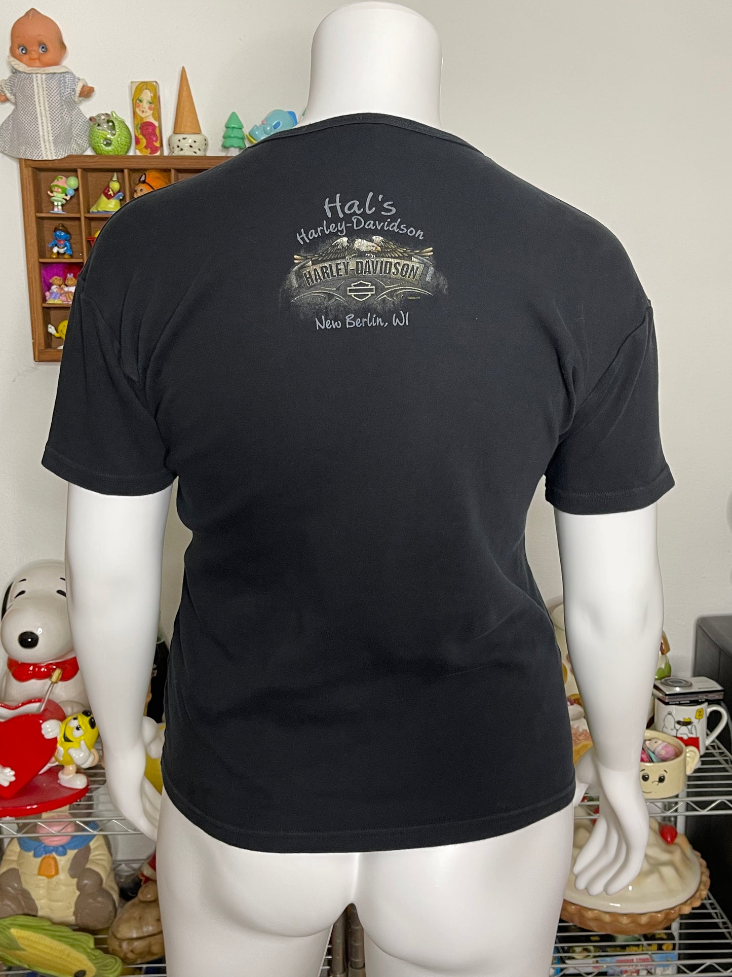 2000s Black Harley Davidson Bedazzled Fitted Tee Sz 2XL