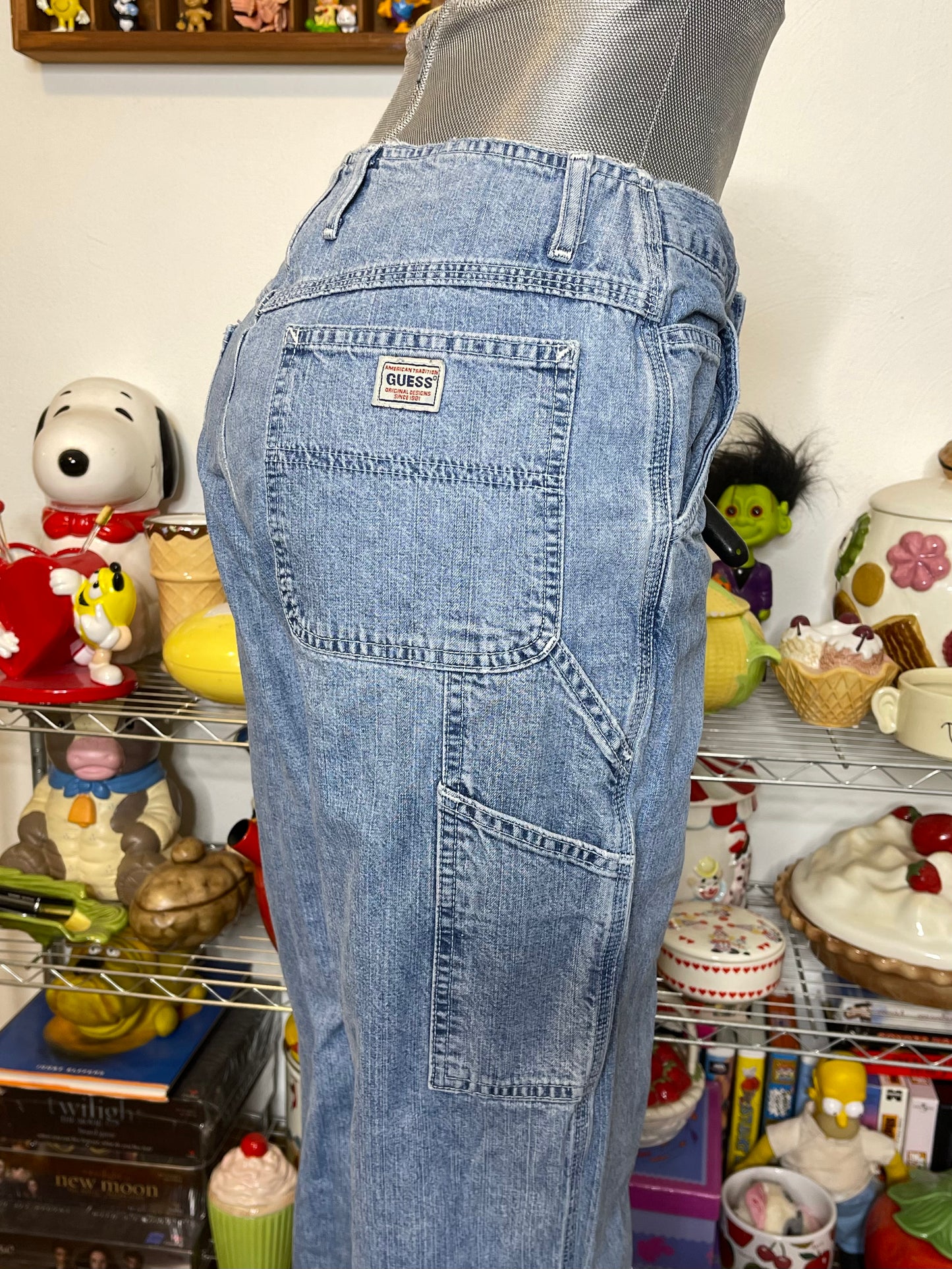 Vintage Guess Cargo Carpenter Style Distressed Denim Jeans Sz 30in