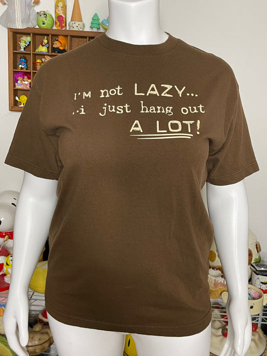 2000s "I'm not lazy" Brown Graphic Tee Sz L