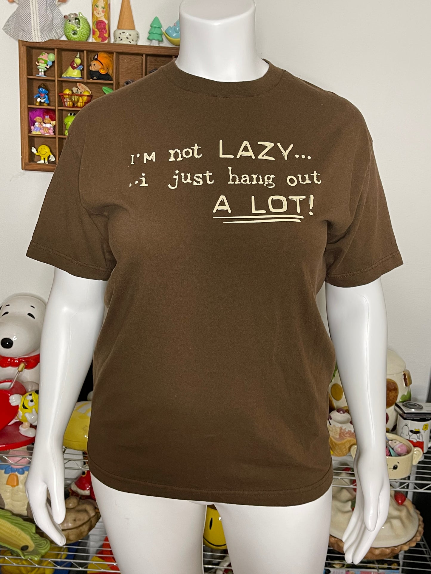 2000s "I'm not lazy" Brown Graphic Tee Sz L