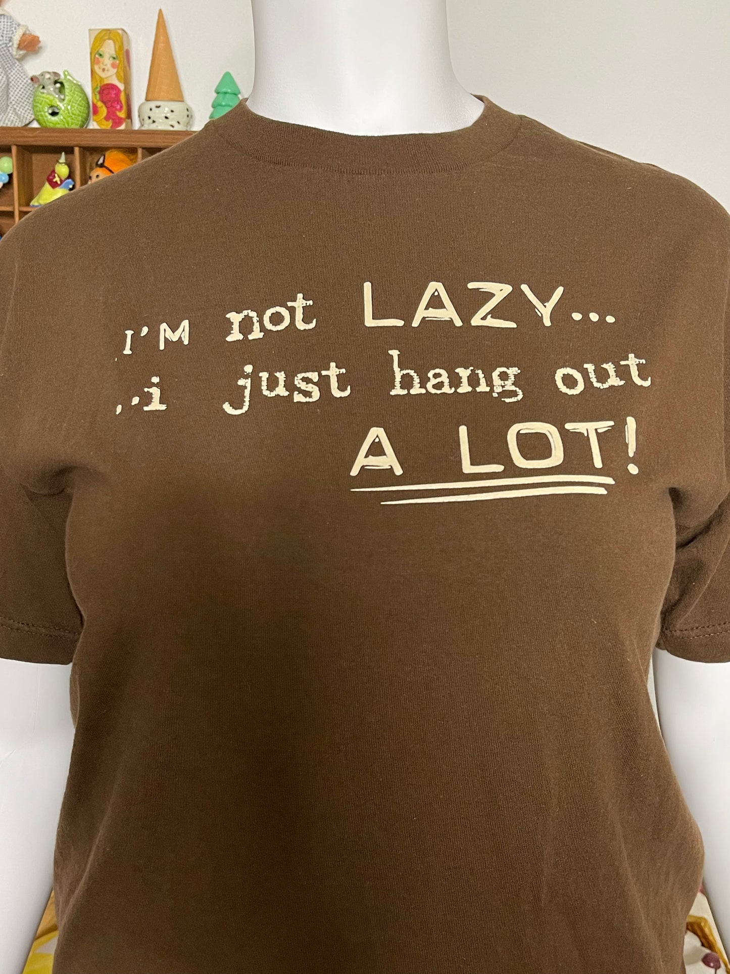 2000s "I'm not lazy" Brown Graphic Tee Sz L