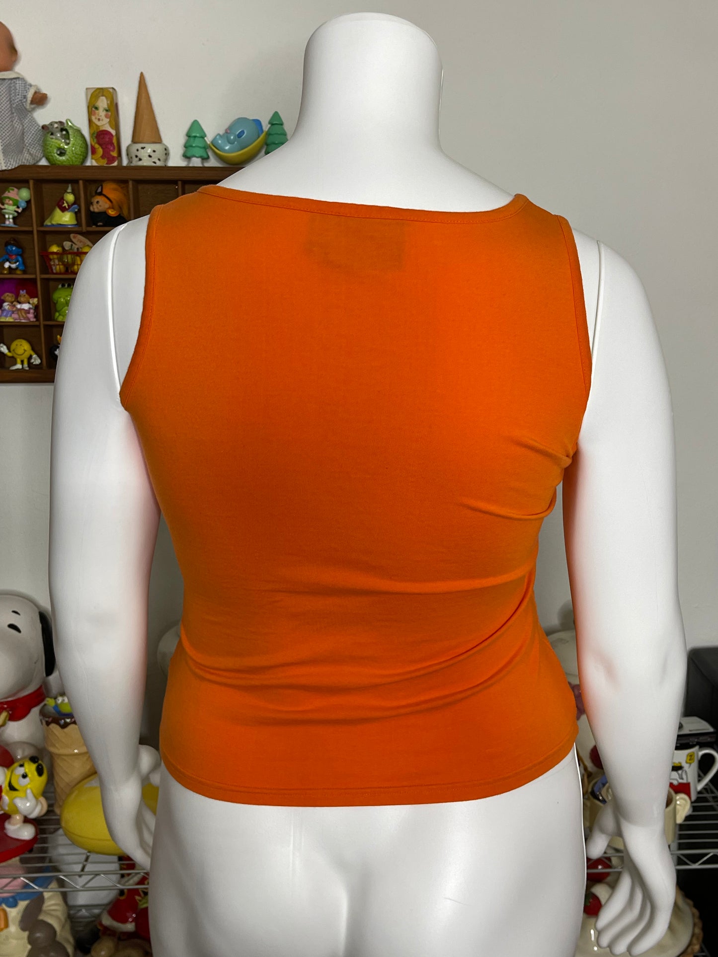 2000s Style Orange Lace Up Semi Cropped Tank Top Sz XL