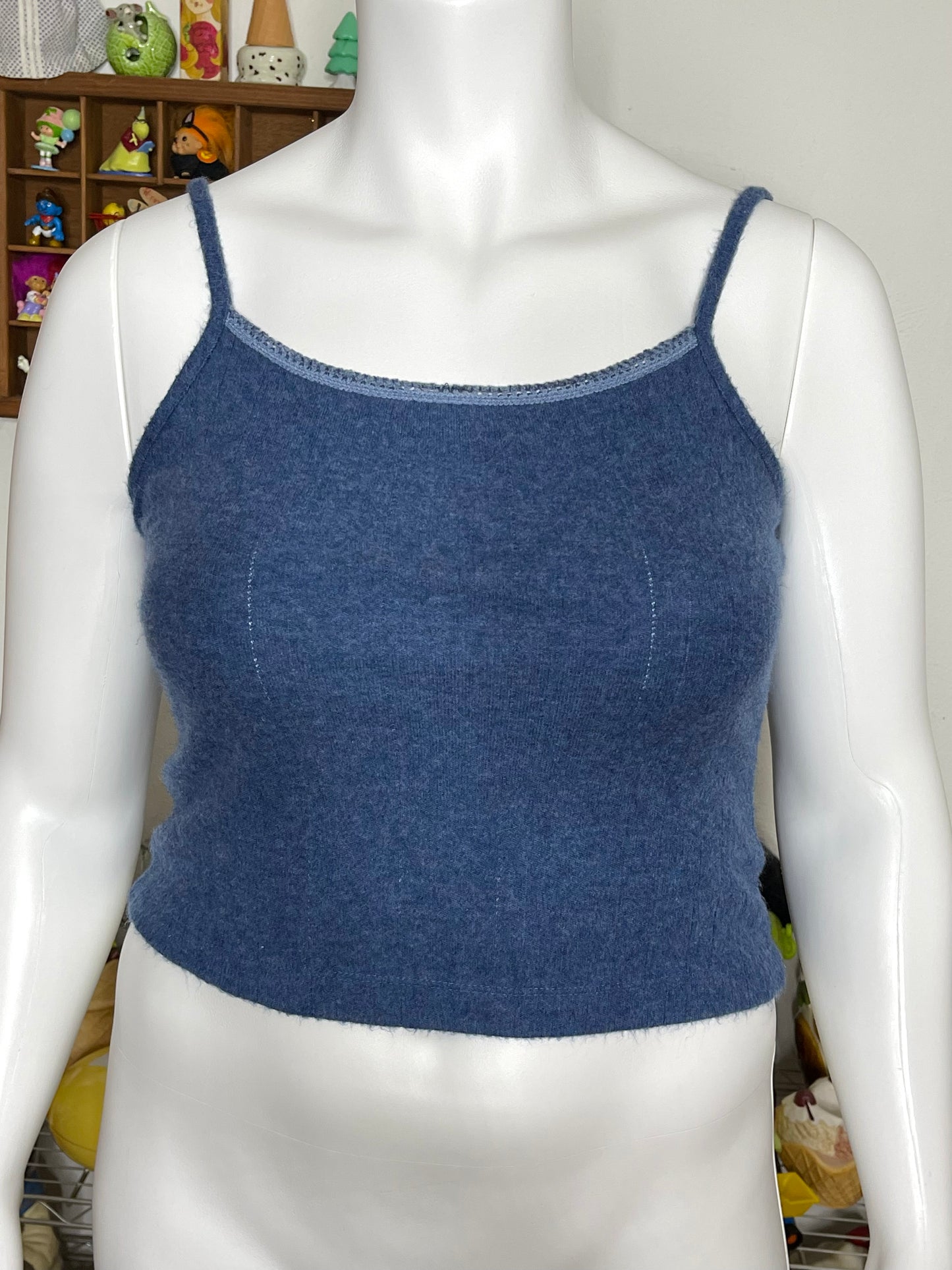 Vintage Blue Fuzzy Knit Cami Top Sz L