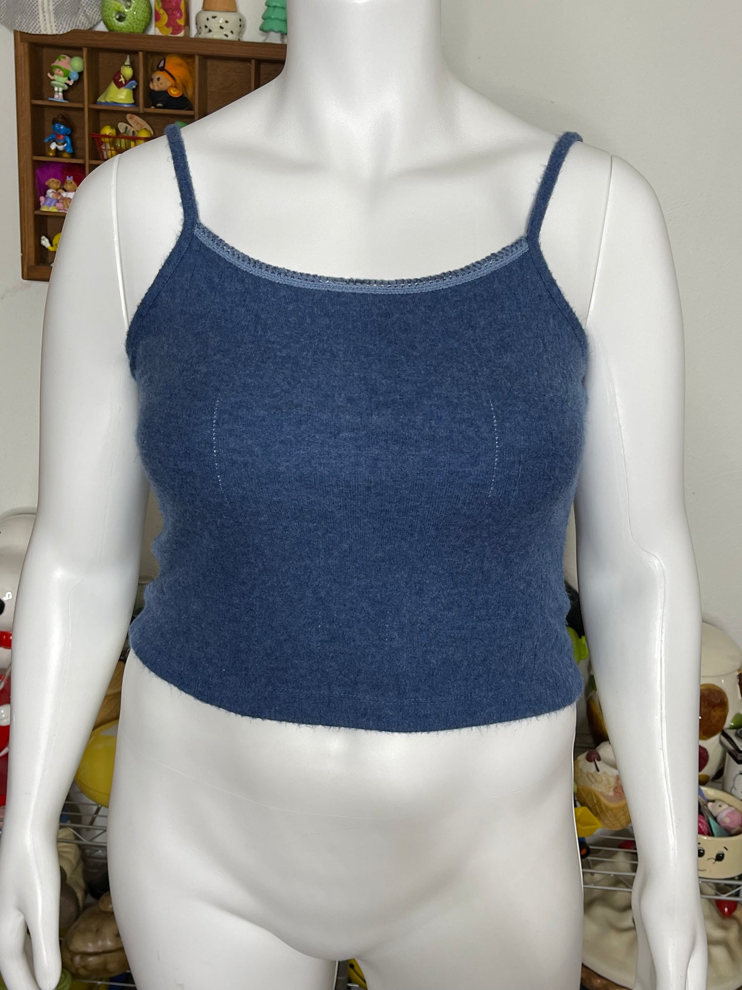 Vintage Blue Fuzzy Knit Cami Top Sz L