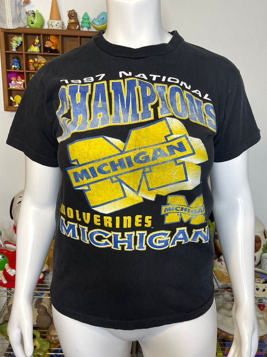 Vintage 90s Michigan Wolverines National Champions Graphic Tee Sz L