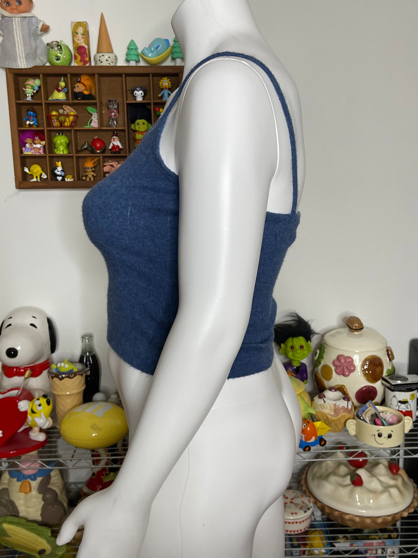 Vintage Blue Fuzzy Knit Cami Top Sz L