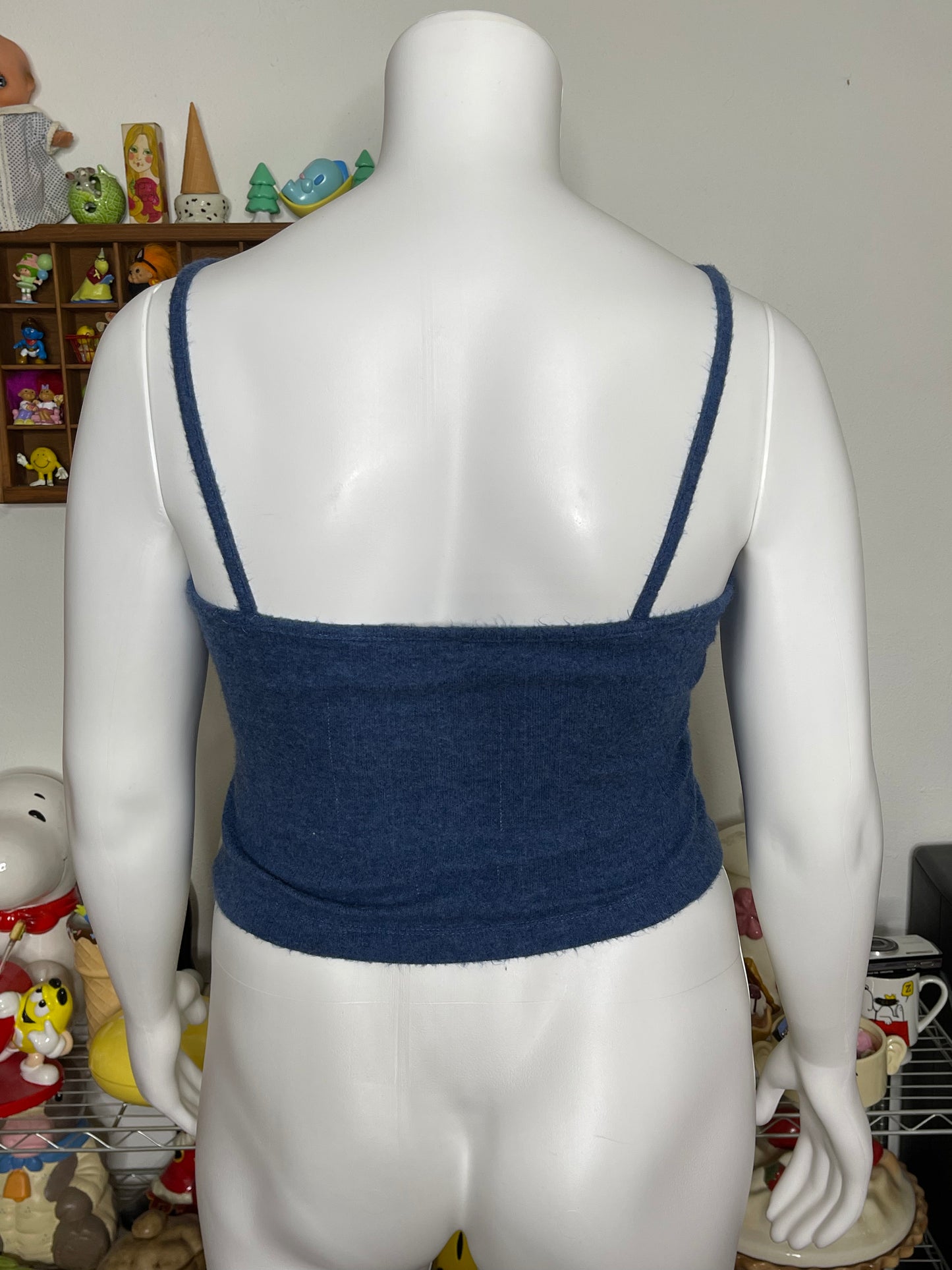 Vintage Blue Fuzzy Knit Cami Top Sz L