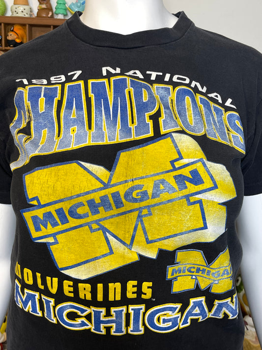 Vintage 90s Michigan Wolverines National Champions Graphic Tee Sz L