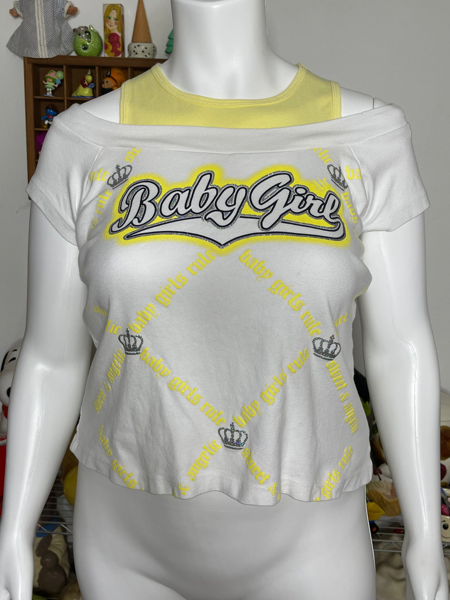 2000s Baby Girl Off Shoulder Glittery Crop Top Sz 2x