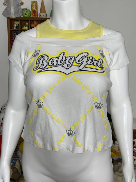 2000s Baby Girl Off Shoulder Glittery Crop Top Sz 2x