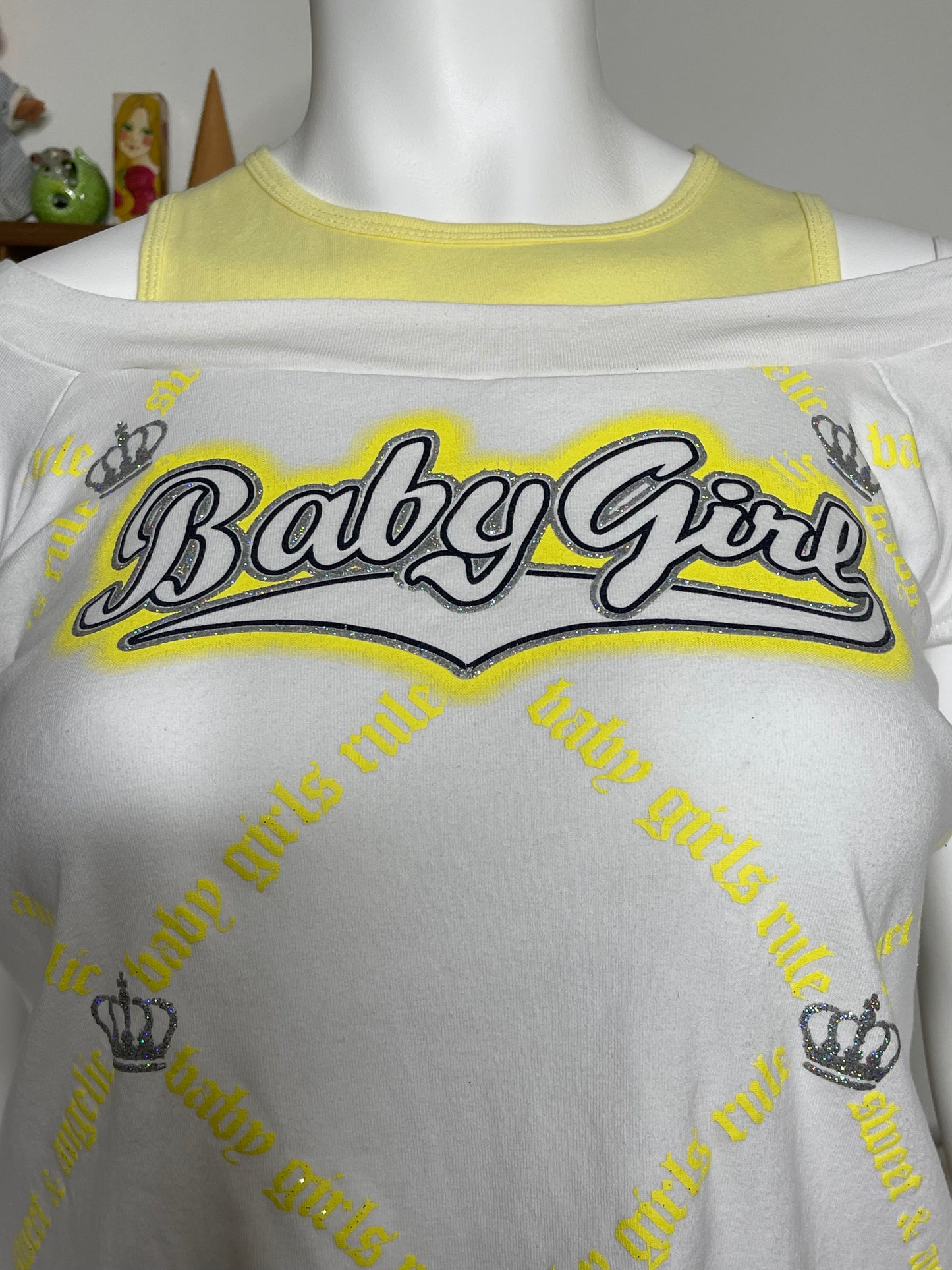 2000s Baby Girl Off Shoulder Glittery Crop Top Sz 2x