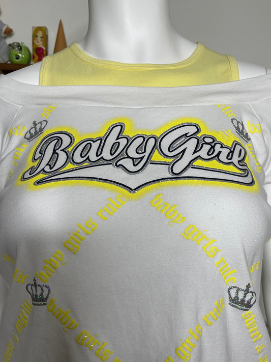 2000s Baby Girl Off Shoulder Glittery Crop Top Sz 2x