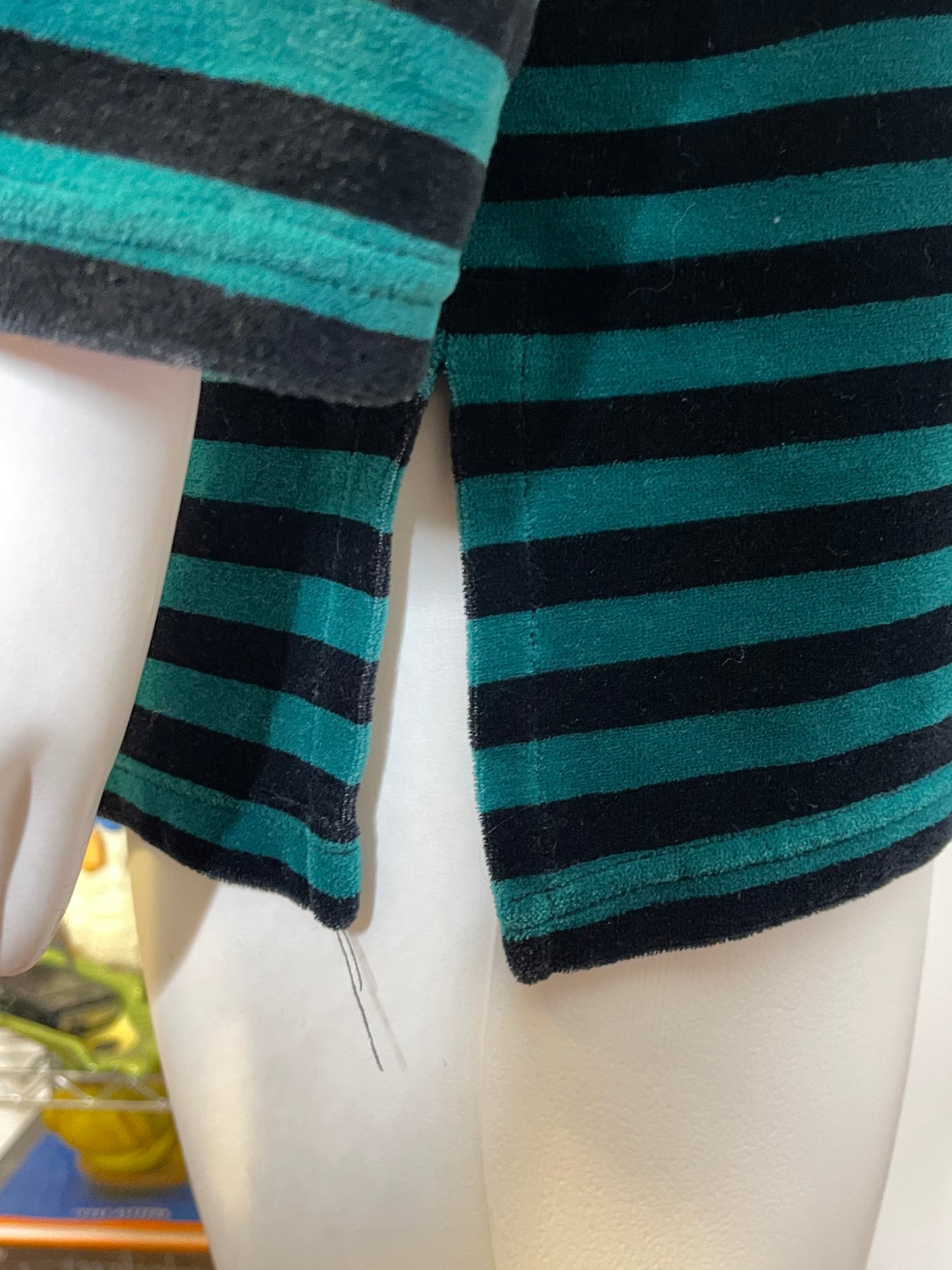 Vintage 90s Green Black Striped Velour Oversized Turtleneck Sweater Sz 2X