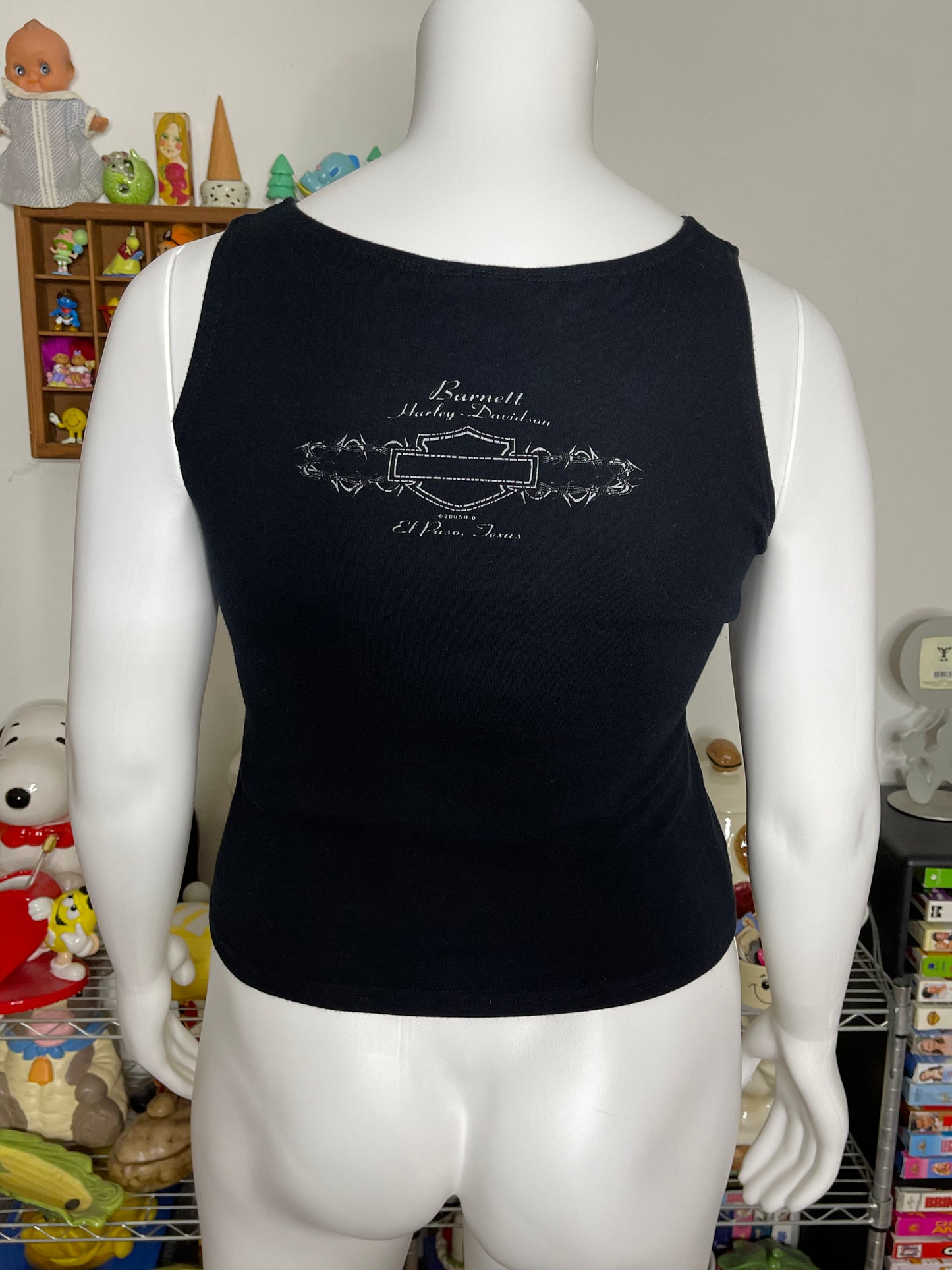 2000s Harley Davidson Red Glittery Floral Tank Top Sz L