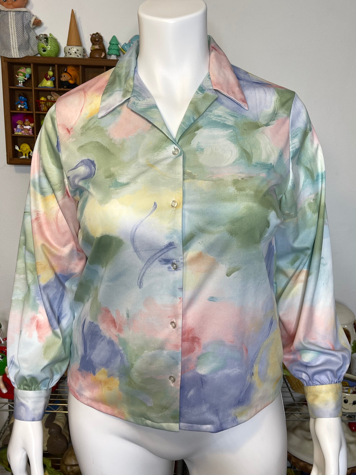 Vintage Watercolor Pastel Button Down Blouse Sz L/XL