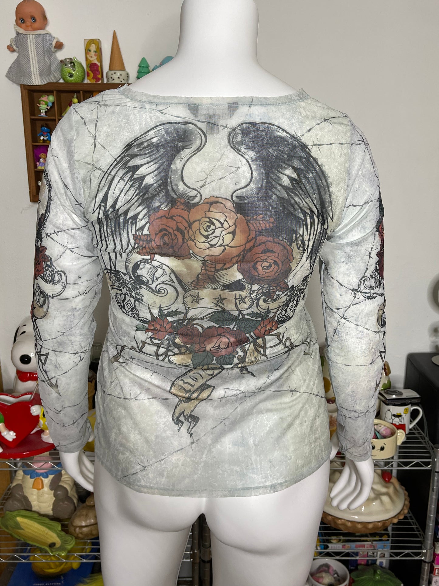 2000s Style Rock & Republic Mirco Mesh Long Sleeve Sz L /XL