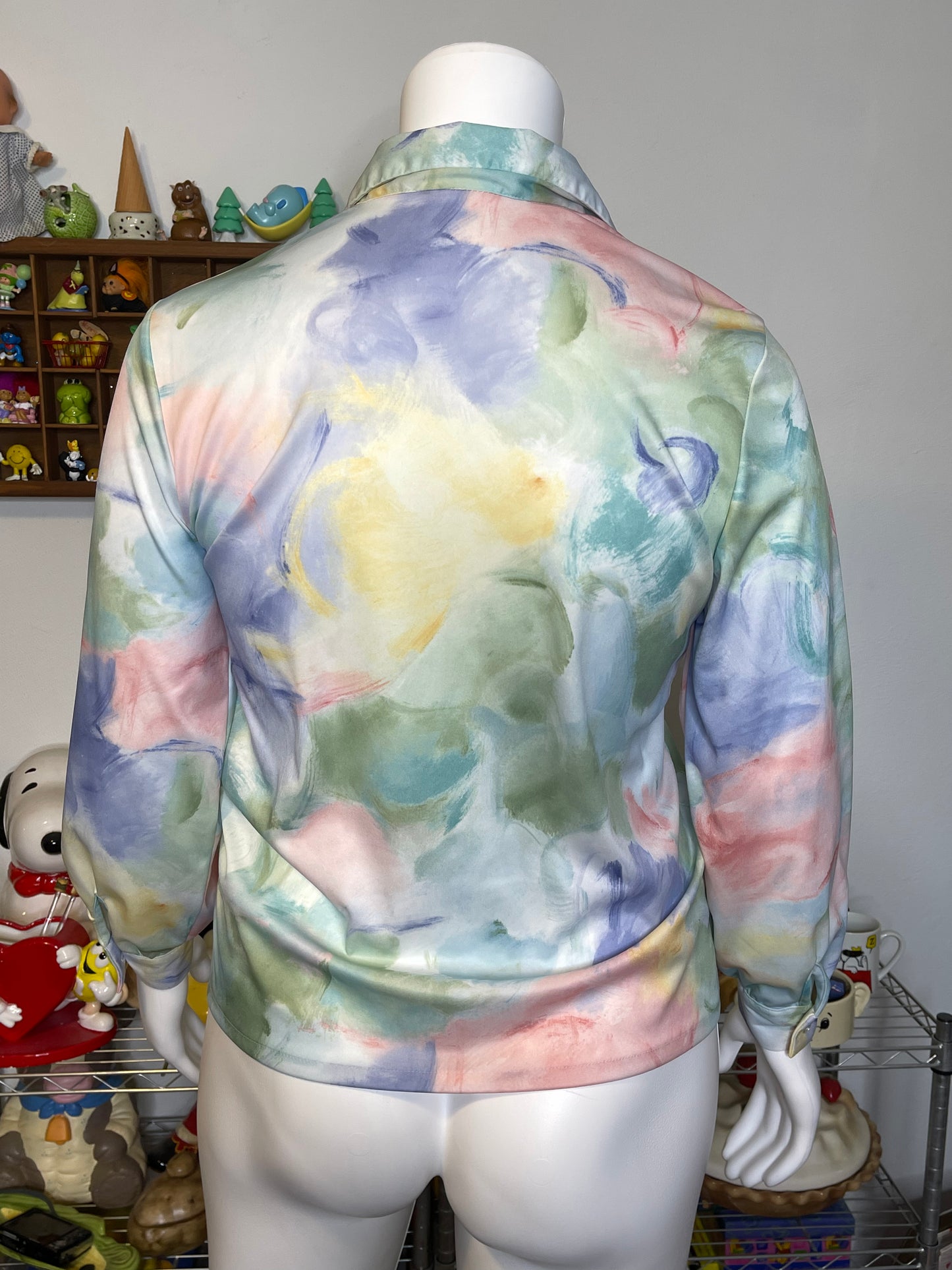 Vintage Watercolor Pastel Button Down Blouse Sz L/XL