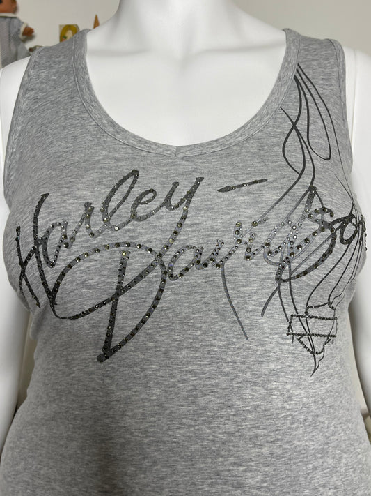 2000s Harley Davidson Grey Lace Up Tank Top Sz L/XL