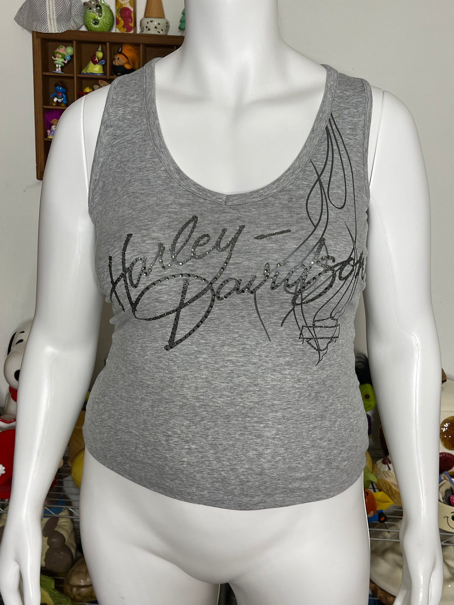 2000s Harley Davidson Grey Lace Up Tank Top Sz L/XL