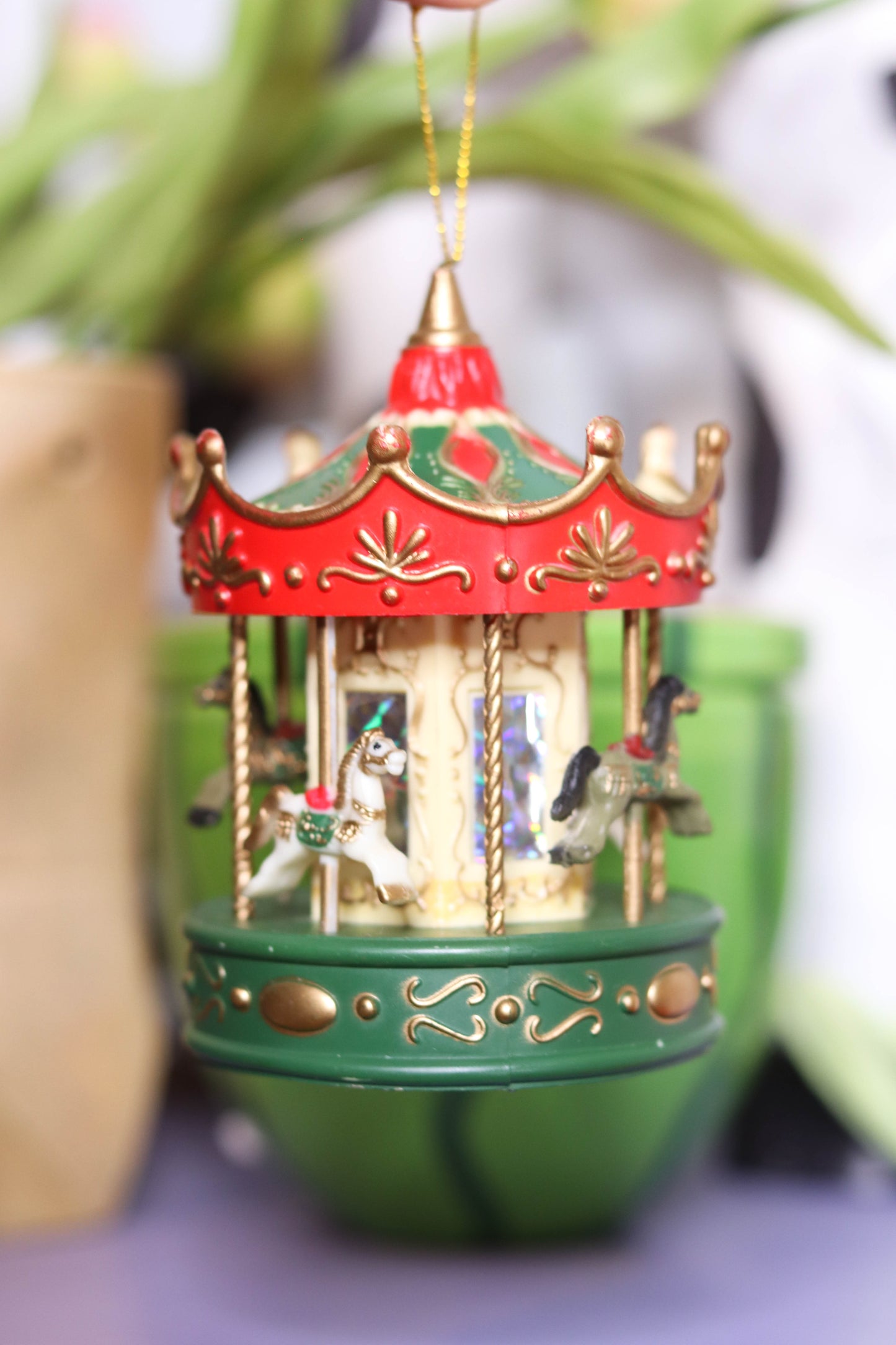 Vintage Christmas Carousel Ornament Trinket