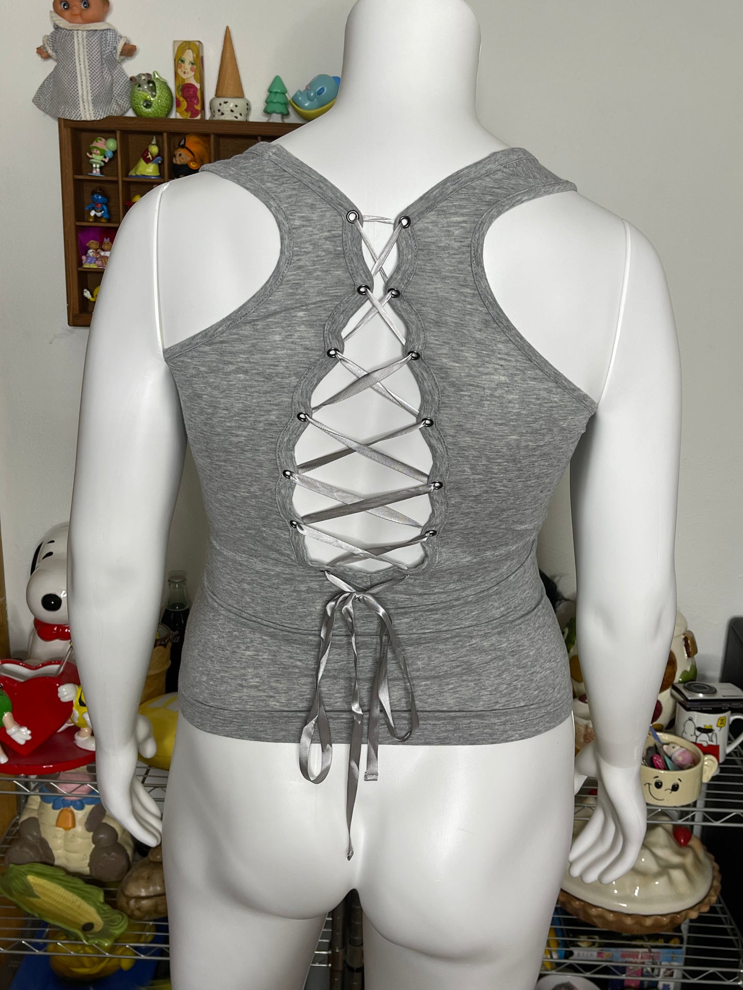 2000s Harley Davidson Grey Lace Up Tank Top Sz L/XL