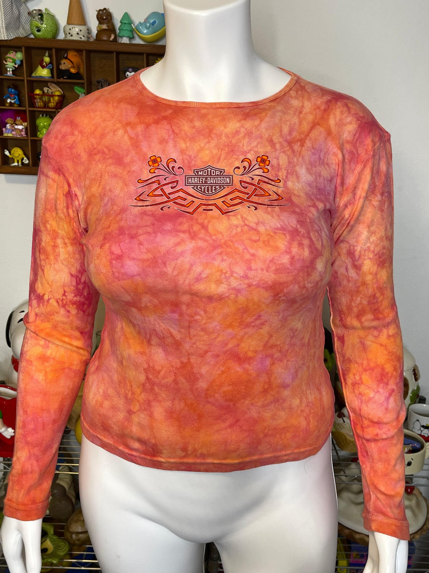 Vintage 2000s Harley Davidson Tie-dye Hibiscus Long Sleeve Sz L