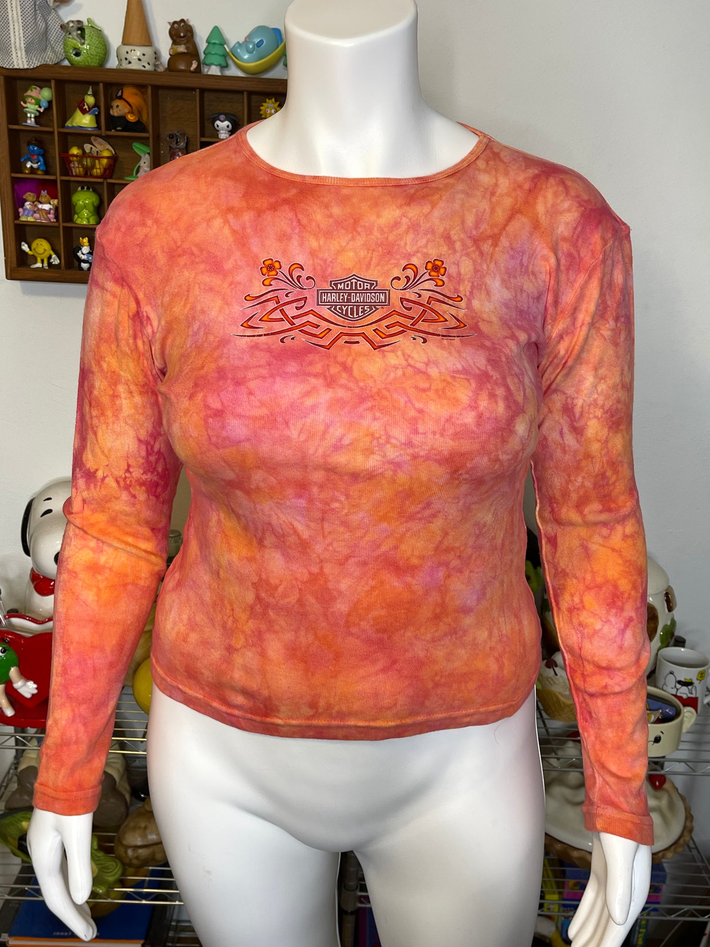 Vintage 2000s Harley Davidson Tie-dye Hibiscus Long Sleeve Sz L