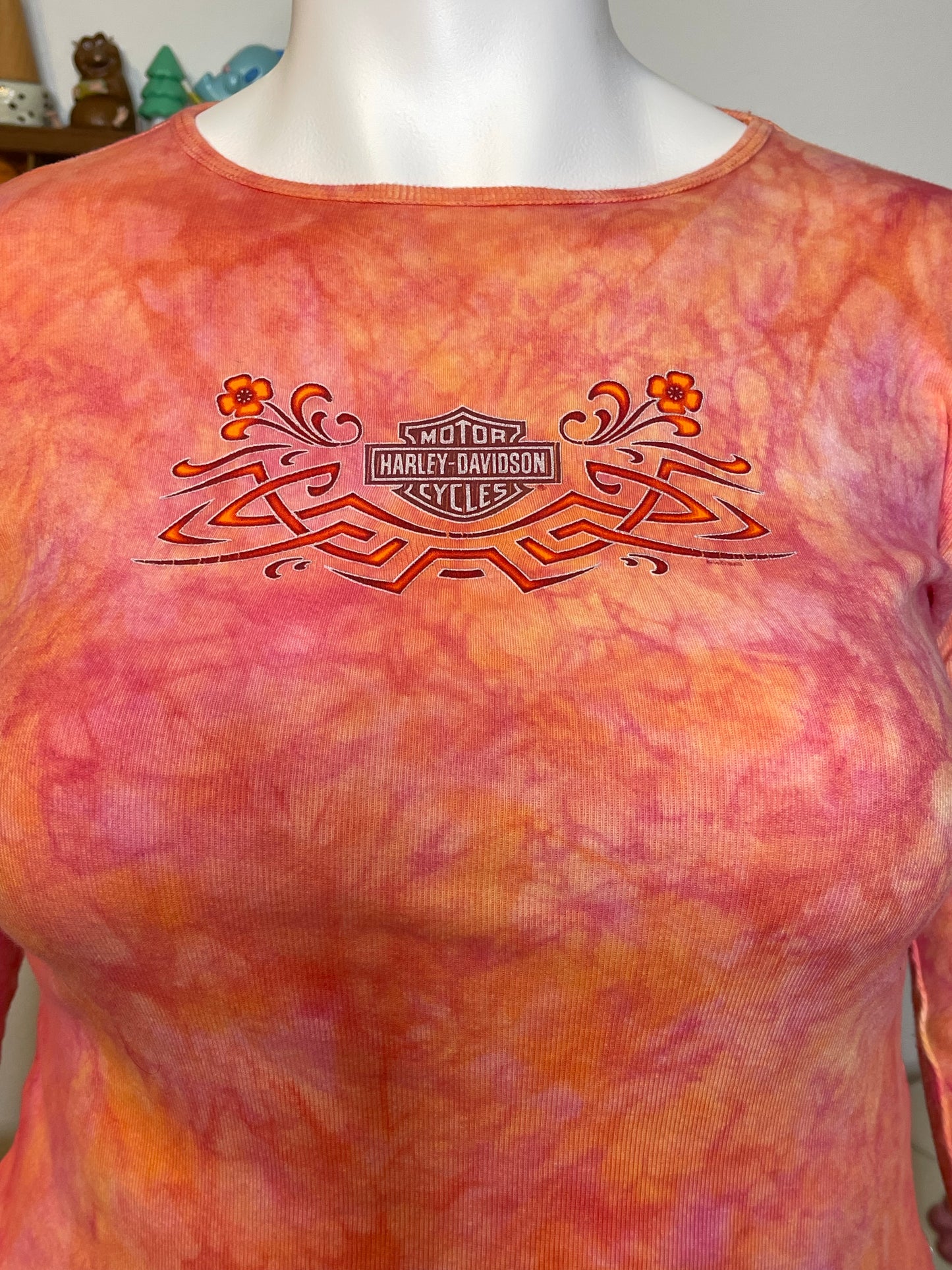 Vintage 2000s Harley Davidson Tie-dye Hibiscus Long Sleeve Sz L