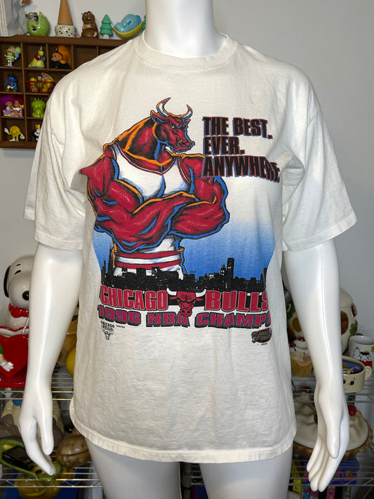 Vintage 90s Chicago Bulls NBA Finals Champs Graphic Tee Sz L