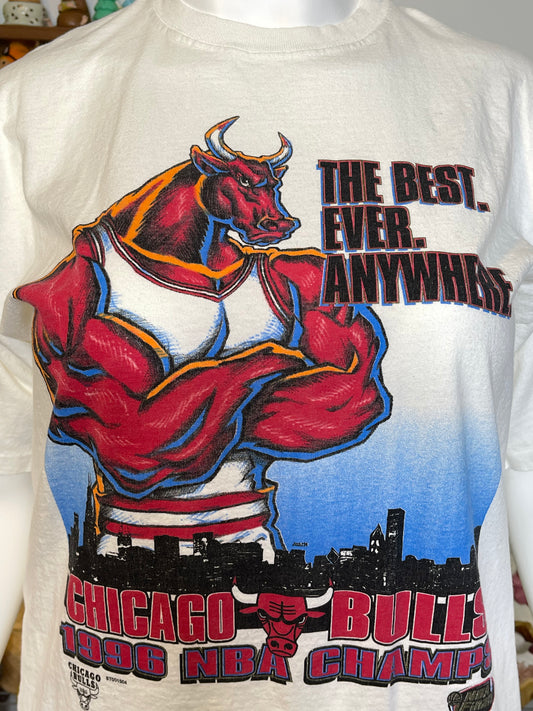 Vintage 90s Chicago Bulls NBA Finals Champs Graphic Tee Sz L