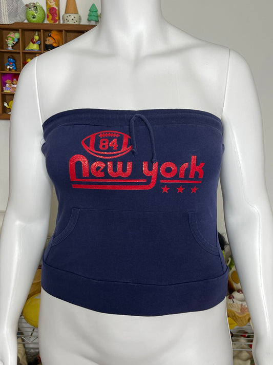 2000s Navy Blue New York Varsity Sparkly Tube Top Sz XL