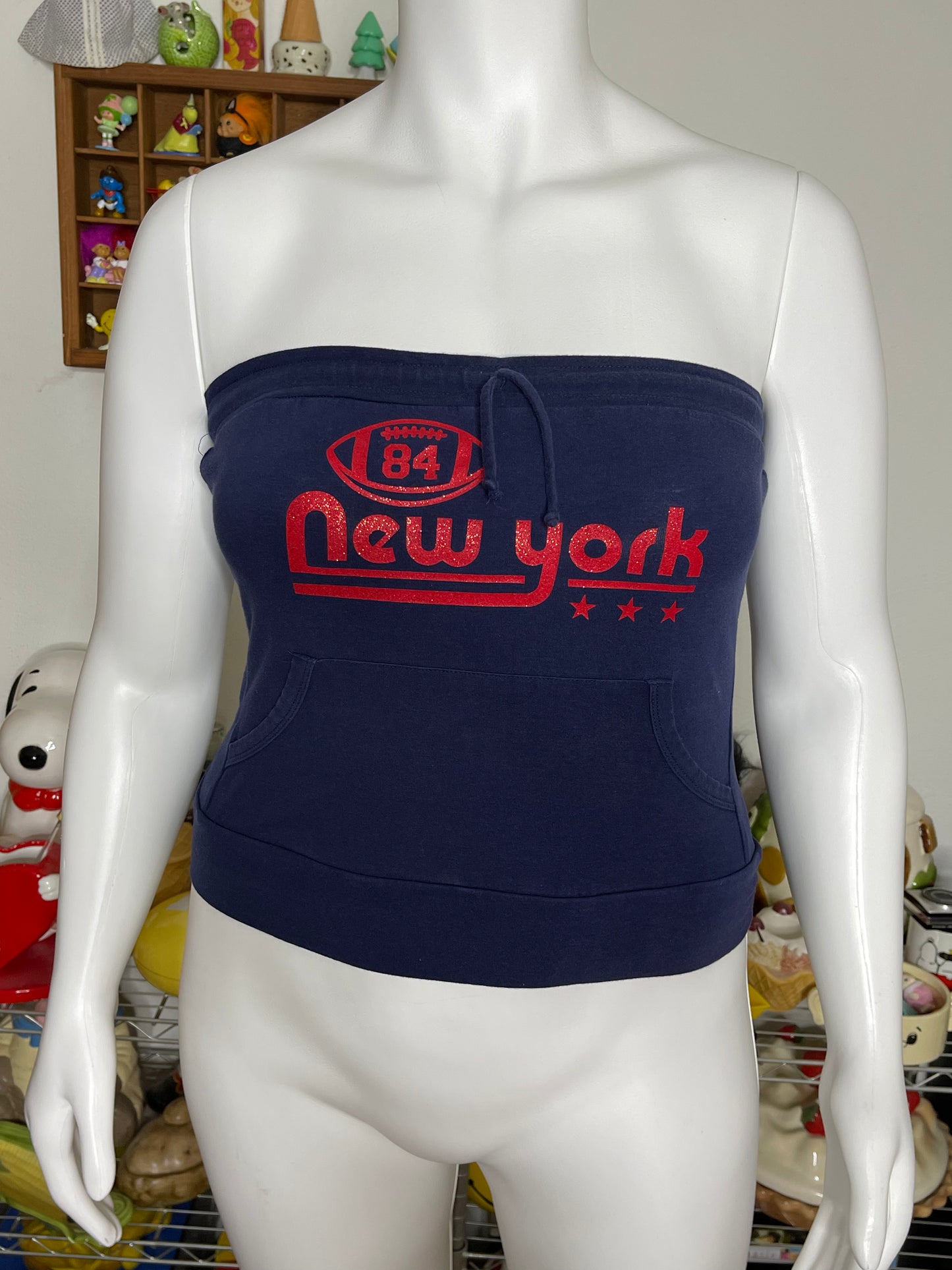 2000s Navy Blue New York Varsity Sparkly Tube Top Sz XL