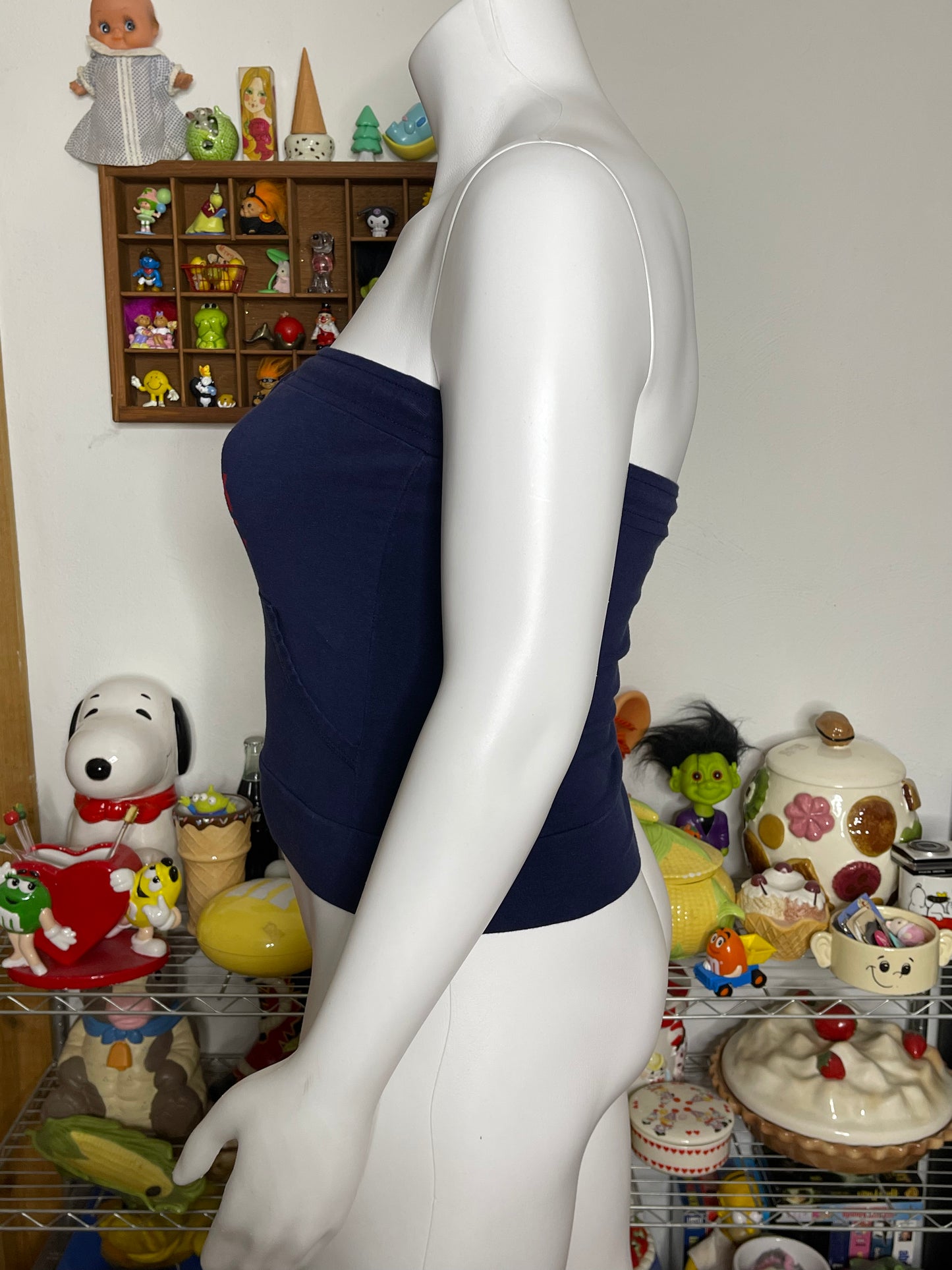 2000s Navy Blue New York Varsity Sparkly Tube Top Sz XL