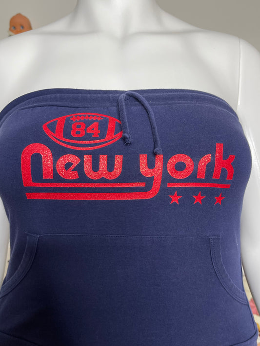 2000s Navy Blue New York Varsity Sparkly Tube Top Sz XL