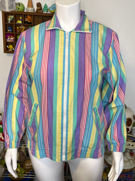 Vintage 90s Rainbow Pastel Striped Light Weight Jacket Sz L