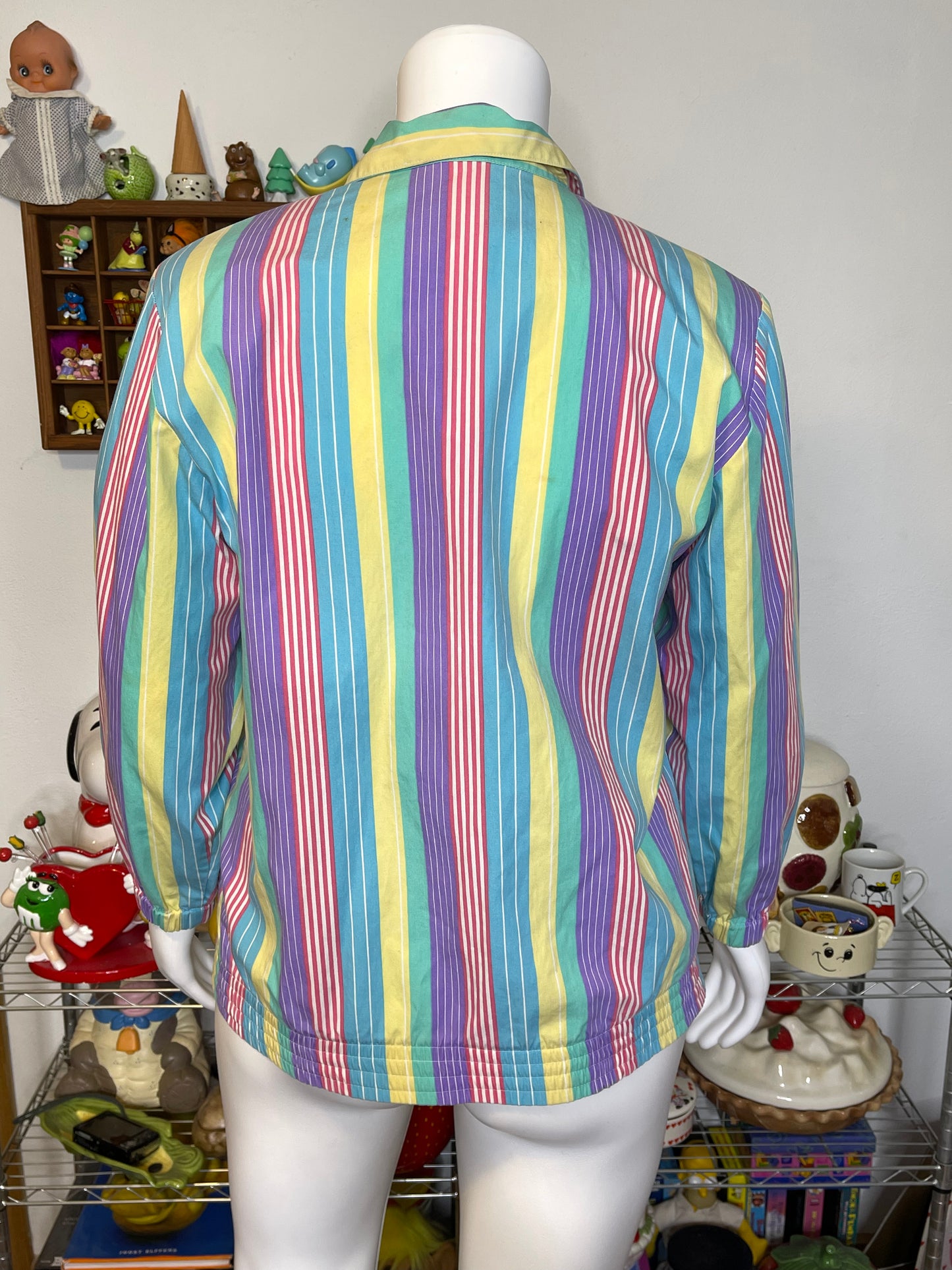 Vintage 90s Rainbow Pastel Striped Light Weight Jacket Sz L