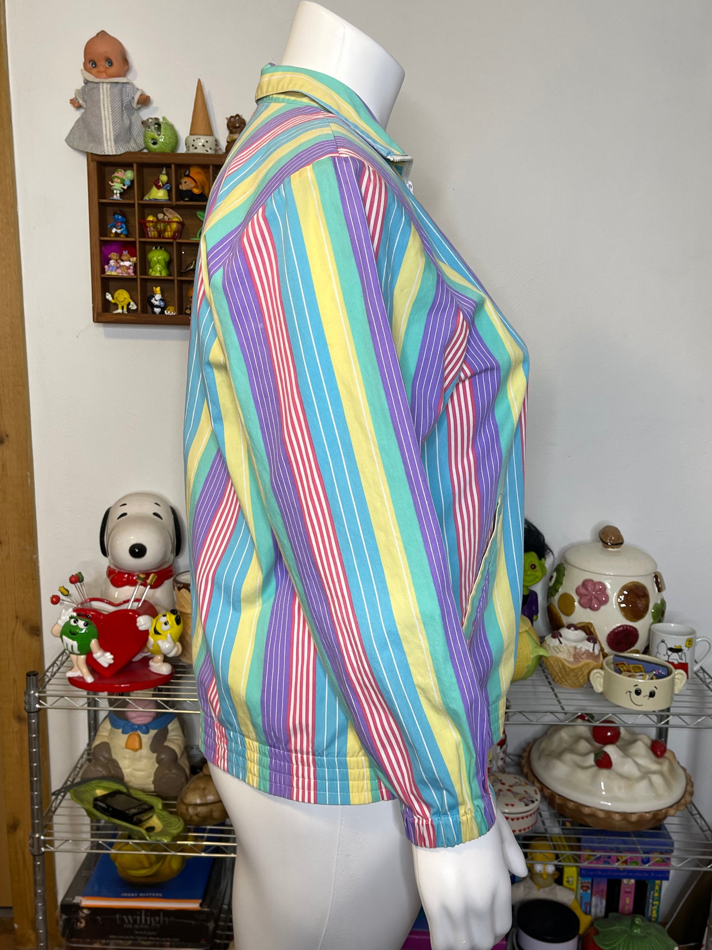 Vintage 90s Rainbow Pastel Striped Light Weight Jacket Sz L