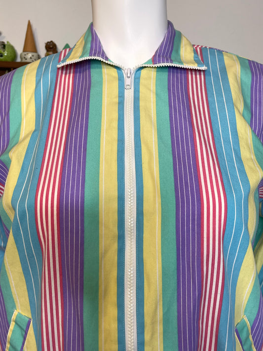 Vintage 90s Rainbow Pastel Striped Light Weight Jacket Sz L