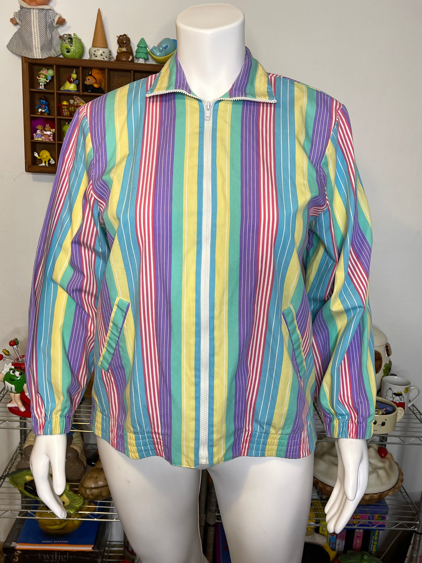 Vintage 90s Rainbow Pastel Striped Light Weight Jacket Sz L