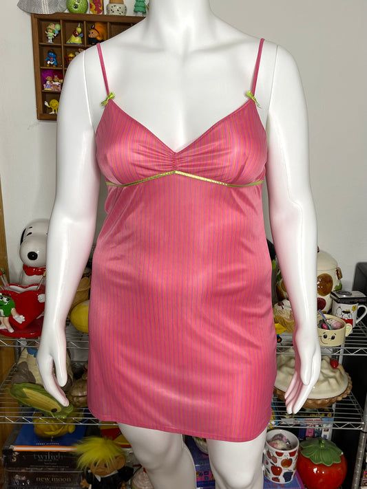 2000s Pink Striped Sheer Mini Slip Dress Sz L