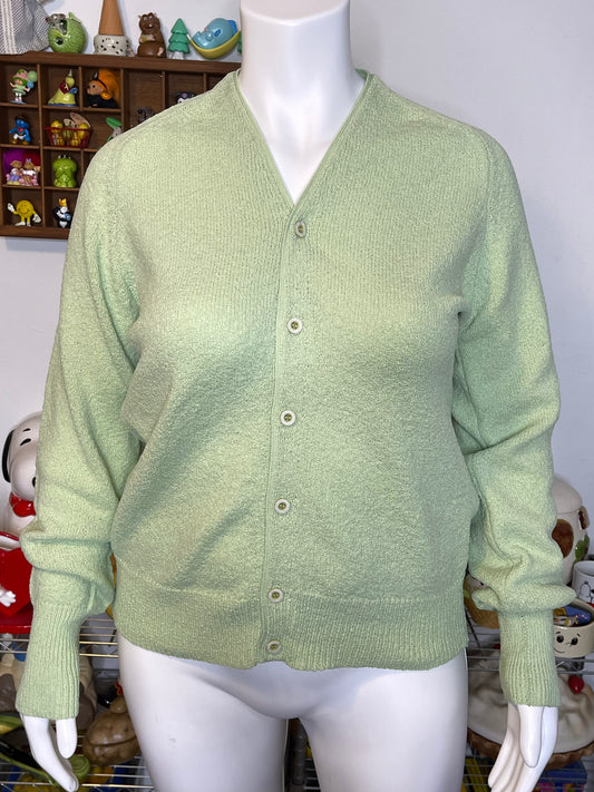 Vintage 70s Pistachio Green Knit Oversized Cardigan Sz M