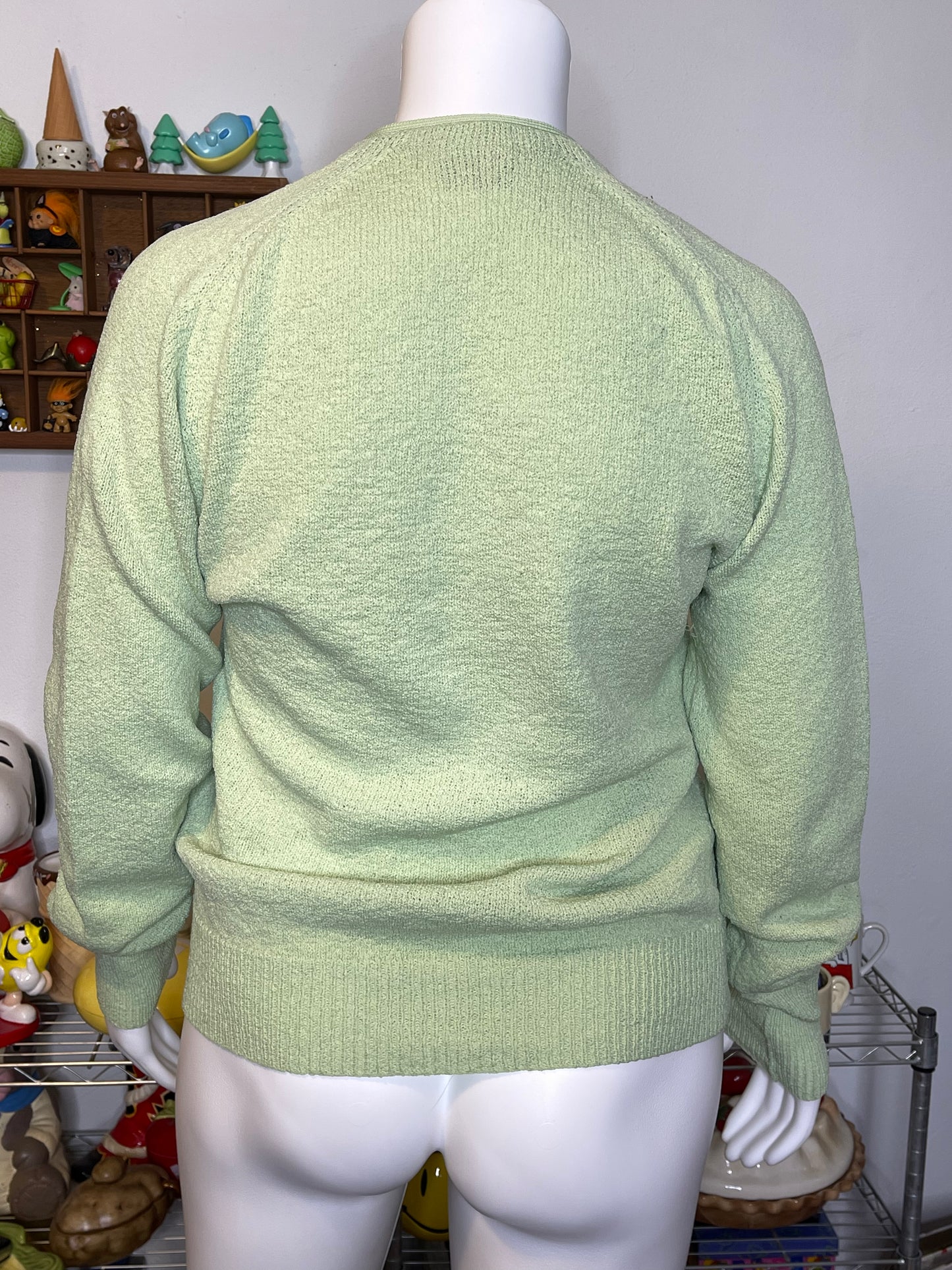 Vintage 70s Pistachio Green Knit Oversized Cardigan Sz M