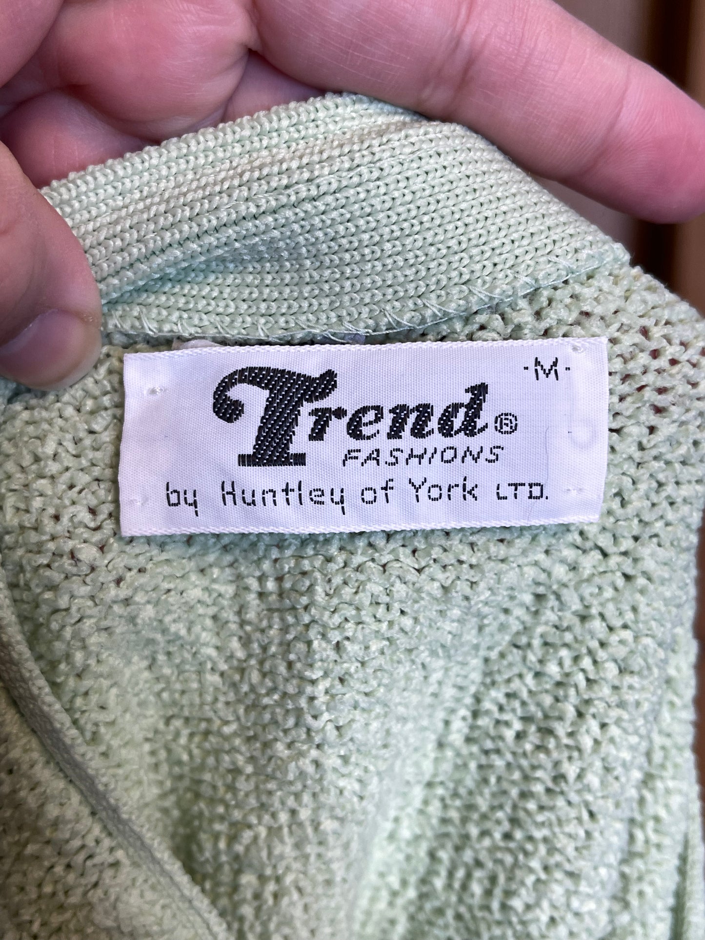 Vintage 70s Pistachio Green Knit Oversized Cardigan Sz M