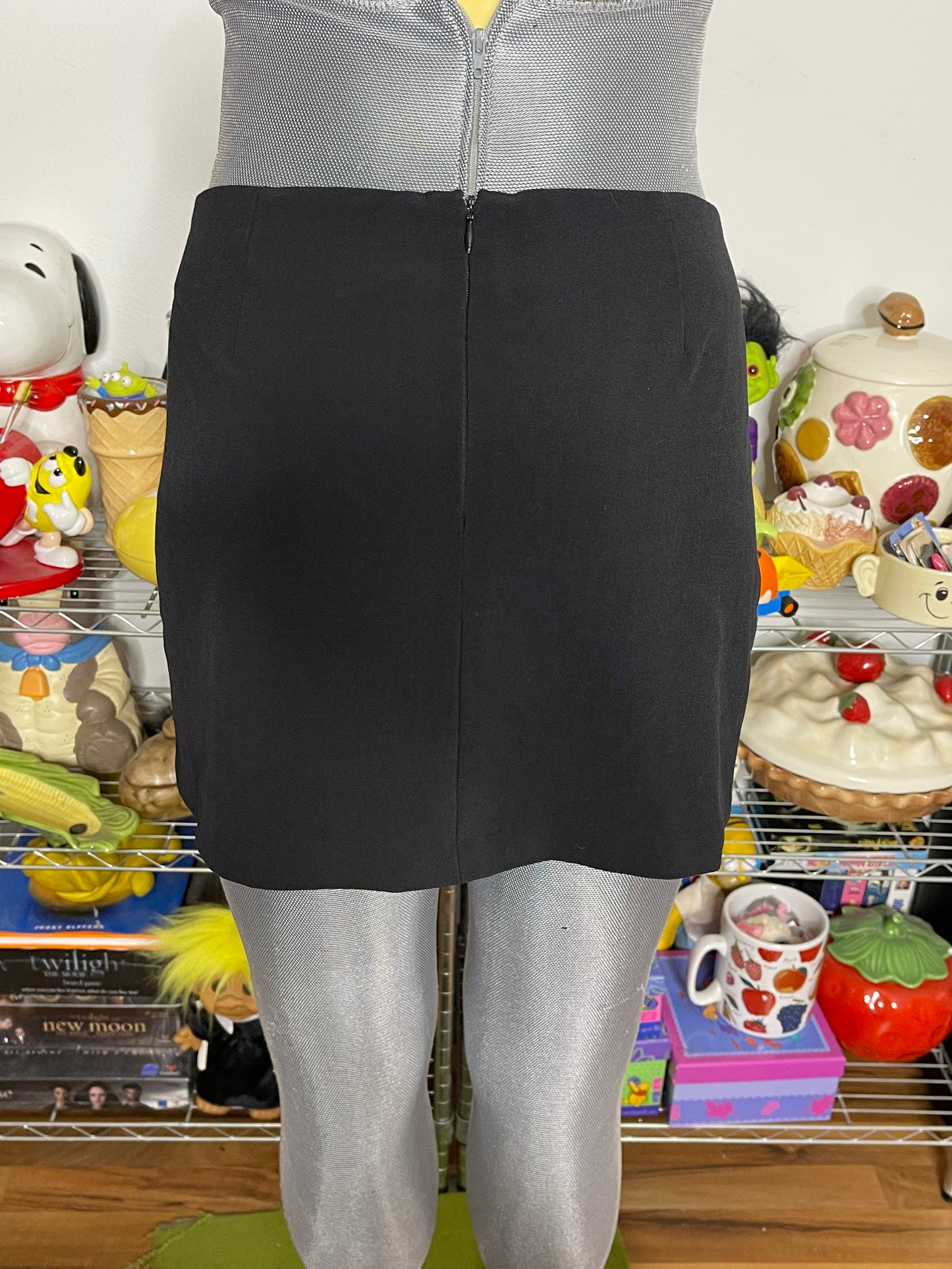 Vintage 2000s Black Zipper Slit Mini Skirt Sz L