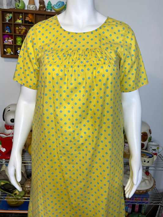 Vintage Yellow And Blue Polka Dot Oversized Sleep Dress Sz M/L