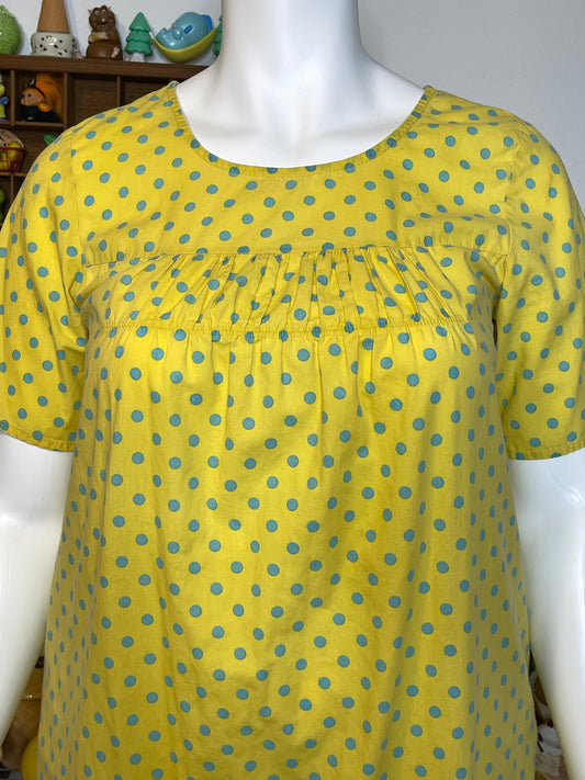 Vintage Yellow And Blue Polka Dot Oversized Sleep Dress Sz M/L