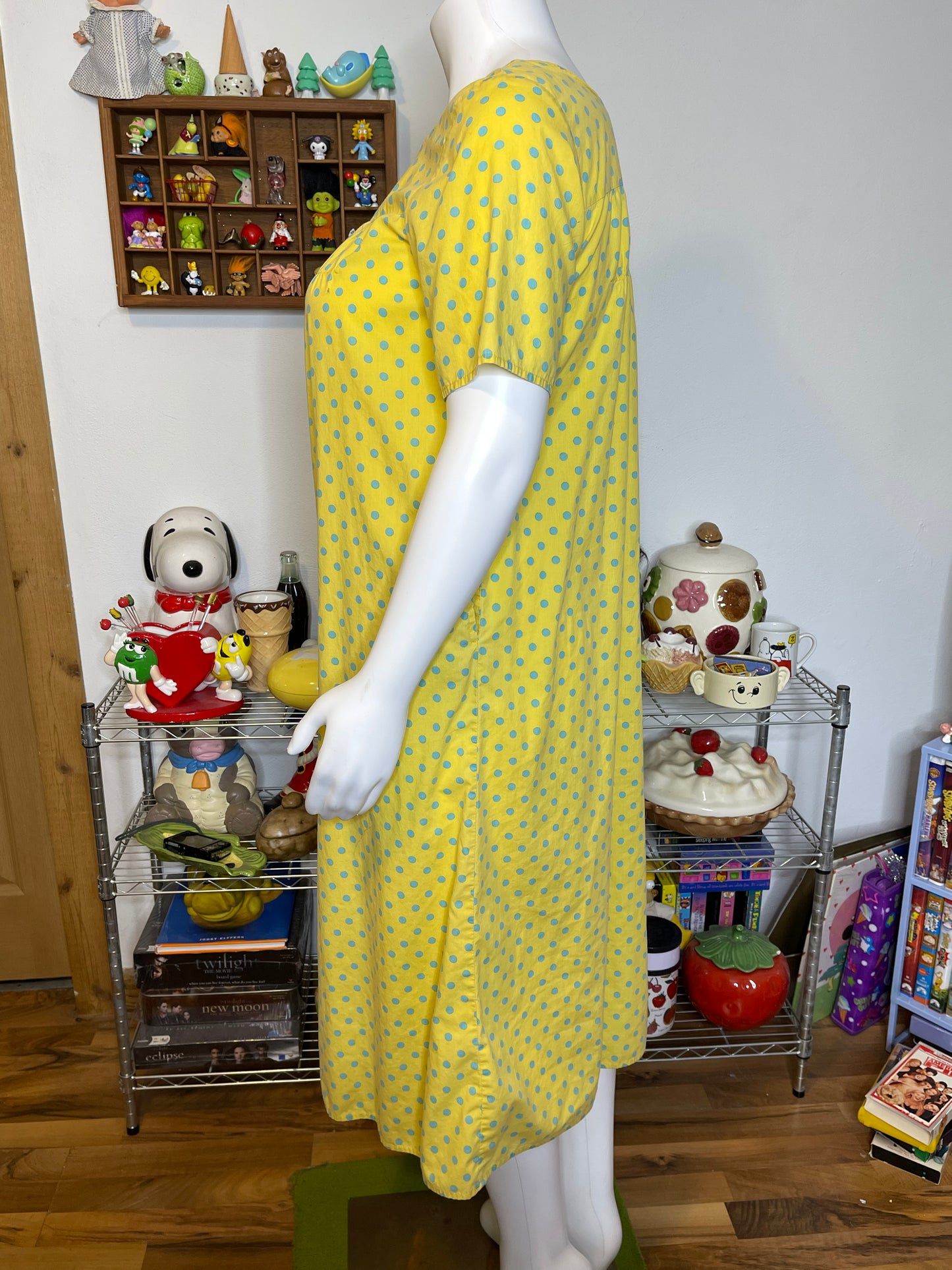 Vintage Yellow And Blue Polka Dot Oversized Sleep Dress Sz M/L