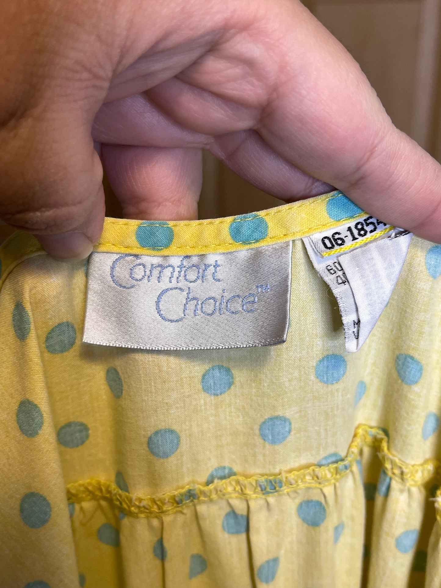 Vintage Yellow And Blue Polka Dot Oversized Sleep Dress Sz M/L