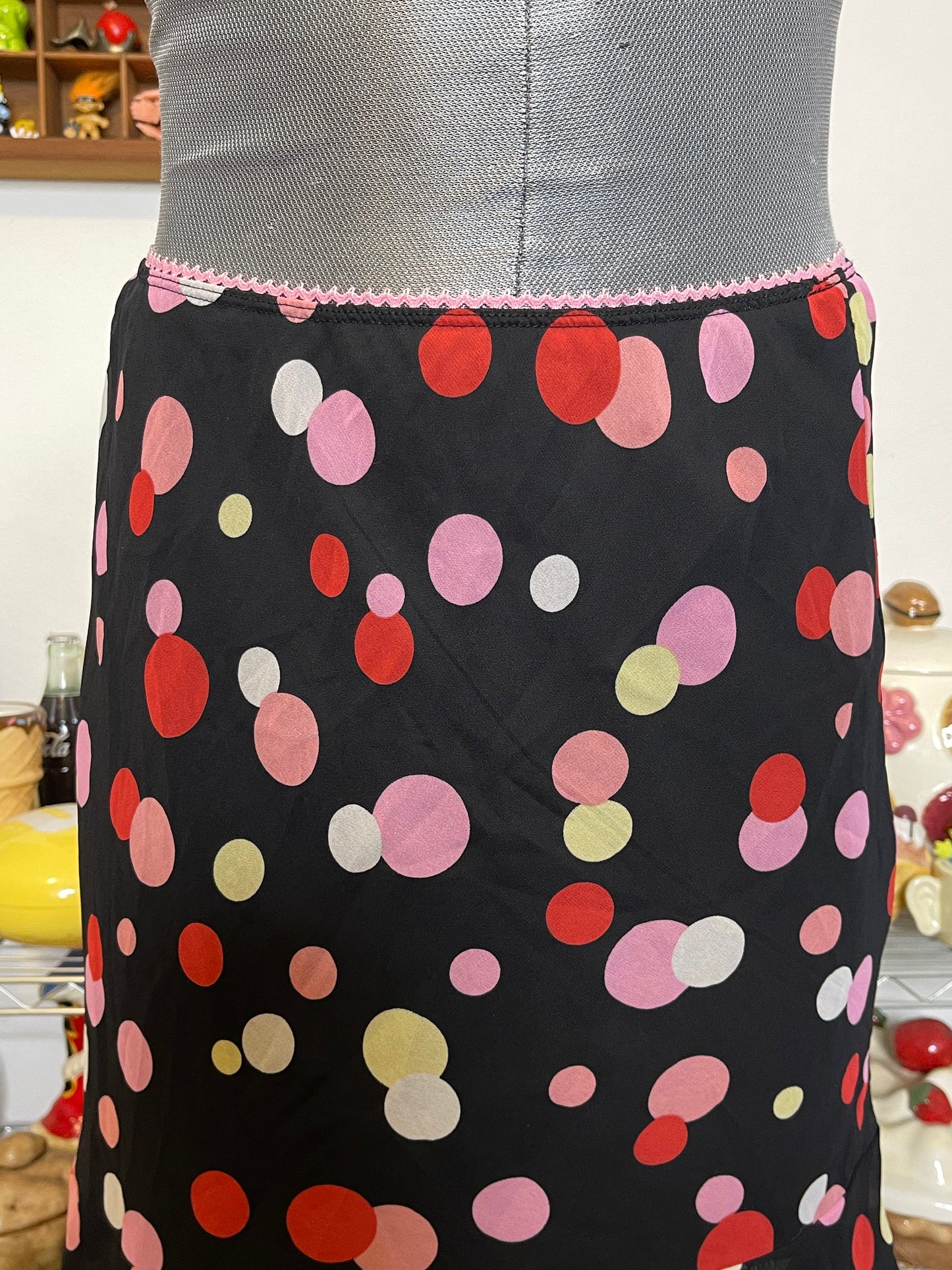 Y2K Black Colorful Polkadot Sheer Layered Midi Skirt Sz L